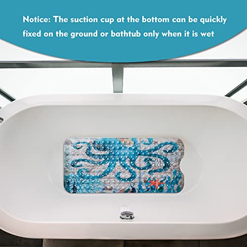 MOLFUJ Shower Mat, Octopus Non Slip Bathtub Mats for Bathroom, 40 X 16 inch Long Bath Tub Mat with Anti Slip Suction Cups and Drain Holes - Blue - color: Style 2