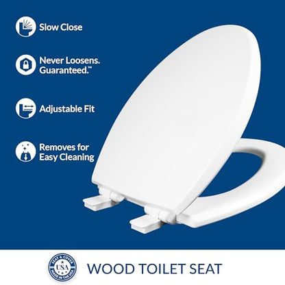 Mayfair Cassel slow close toilet seat, easy clean non-slip premium wood seat, install, made in USA, elongated, white - size: Elongated, style: 1 - Toilet Seat