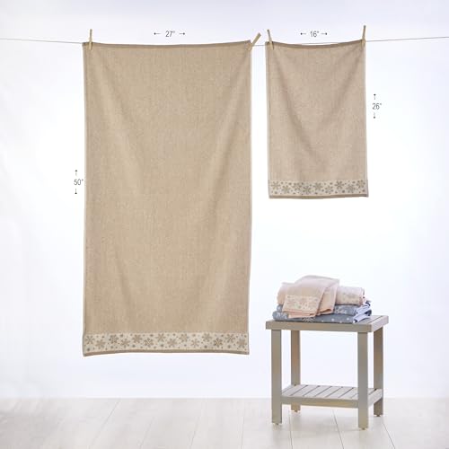SKL Home Christmas/Winter Heather Snowflake Bath Towel, 100% Cotton, Tan | 100% Cotton. 500 GSM. Plush & absorbent jacquard. Great for holiday gifting. - color: Heather Snowflake (Tan), style: Bath Towel