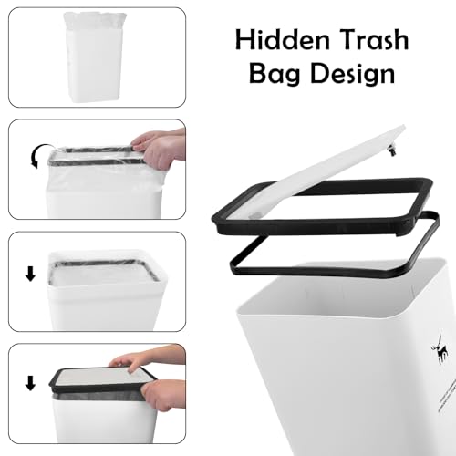 XPIY Trash Can with Lid, 2 Pack 4 Gallons/15 Liters Garbage Can | Small plastic waste basket with press top, dog proof design for bathroom|kitchen|bedroom|office use. (White) - color: WhiteWhite
