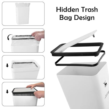 XPIY Trash Can with Lid, 2 Pack 4 Gallons/15 Liters Garbage Can | Small plastic waste basket with press top, dog proof design for bathroom|kitchen|bedroom|office use. (WhiteGrey) - color: WhiteGrey