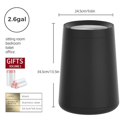 10 L/2.6 Gallon,Matte Black Bathroom Trash Can,Metal Garbage Can with Flipping Lid,for Bathroom, Living Room,Bedroom,Hotel,Office, Laundry Room (Black) - color: black