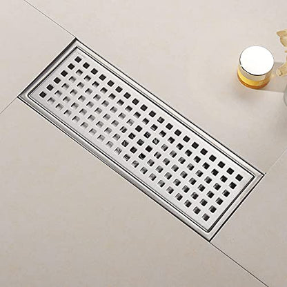 12 Inch Rectangular Shower Floor Drain, Detachable to Insert The Mesh Grille Cover, SUS304 Stainless Steel, Brushed Nickel - color: Brushed Nickel