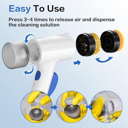 Electric Spin Scrubber 2 in 1 Scrubber Brush & Cleaning Spray with No-Rinse Formula Cleaner IPX7 Full Body Waterproof Bathroom Cleaning Brush With 6 Brush Heads for Kitchen,Bathroom, Grill，Tile