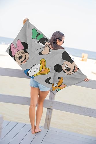 Jay Franco Disney Mickey Mouse & Friends Kids Bath Pool Beach Towel - Super Soft & Absorbent 100% Cotton Towel, Measures 28 x 58 Features, Minnie Mouse, Donald Duck, Goffy & Pluto - color: Gray - Mickey & Minnie
