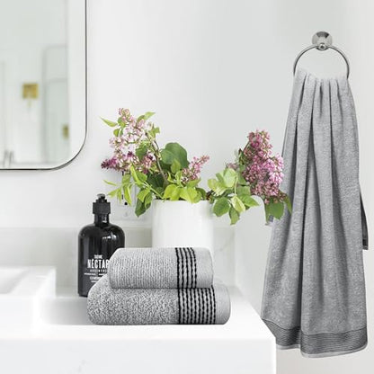 Ultra Soft 3 Pack Cotton Towel Set, Contains a Bath Towel 28x55 inch, a Hand Towel 16x24 inch & a Wash Coth 12x12 inch, Ideal Everyday use, Compact & Lightweight -Light Grey - color: Light Grey, size: 3 Pack Set