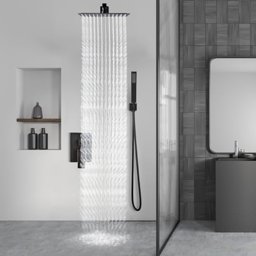 Aolemi Shower Faucet Set with Handheld Oil Rubbed Bronze 12 Inch Head | Pressure Balance Shower Valve and Trim Kit,SUS304 Rain Head and Handle System,All Metal,Wall Mount,Bathroom,Handheld Spray - color: Bronze, size: 12 Inch Wall Mount Shower Head