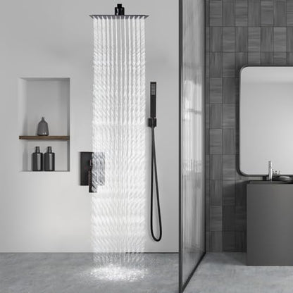 Aolemi Shower Faucet Set with Handheld Oil Rubbed Bronze 12 Inch Head | Pressure Balance Shower Valve and Trim Kit,SUS304 Rain Head and Handle System,All Metal,Wall Mount,Bathroom,Handheld Spray - color: Bronze, size: 12 Inch Wall Mount Shower Head