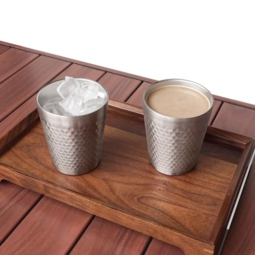 Stainless Steel Cups 2 Packs 10oz/300ml Stackable Double Wall Insulated Metal Shatterproof Cups Titanium-Plated Diamond Textured Surface Heat Resistant Dishwasher Safe (Silver) - color: Silver