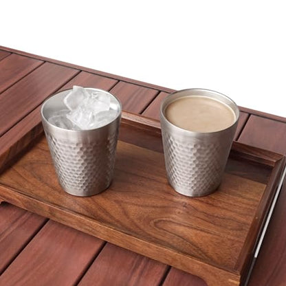 Stainless Steel Cups 2 Packs 10oz/300ml Stackable Double Wall Insulated Metal Shatterproof Cups Titanium-Plated Diamond Textured Surface Heat Resistant Dishwasher Safe (Silver) - color: Silver