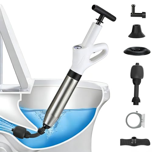 Toilet Plunger, High Pressure Drain Unclogger Plungers with Pressure Gauge, Toilet Auger Air Drain Blaster, Versatile Heavy Duty Clog Remover for Bathroom, Kitchen, Floor Drain (White) | Air Drain Blaster Toilet Auger with Pressure Gauge, Heavy Duty Toile