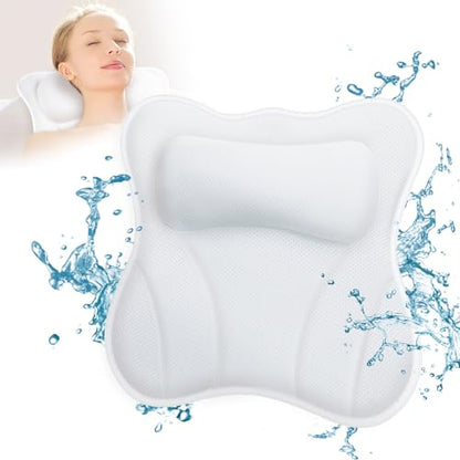 Bath Pillow for Tub Luxury Bathtub Pillow for Head and Neck 4D Air Mesh Spa Bath Tub Pillow Headrest with Non-Slip 6 Strong Suction Cups Bathtub Pillow Soaking Tub Bathroom Bath Gifts
