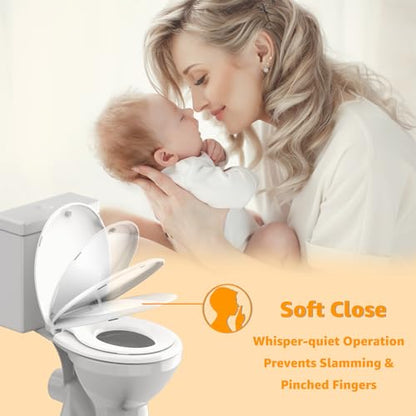 Toilet Seat with Toddler Seat, Potty Training Toilet Seat Round 2 in 1 Soft Close Quiet No Slapping, Magnetic Absorption, Easy to Install and Clean,White - color: White, size: Round 16.5inch with Baby Seat & Magnetic
