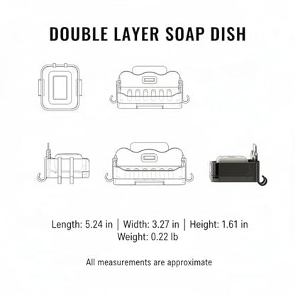Suction Cup Soap Dish, Double Layer Wall Mount Holder for Shower & Sink, No Drill PP Plastic Drainage Tray (1 Pack) - color: Black