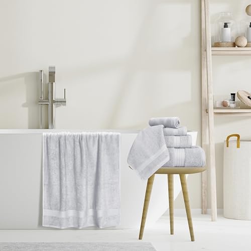 GLAMBURG Ultra Soft 8 Piece Towel Set - 100% Pure Ring Spun Cotton, Contains 2 Oversized Bath Towels 27x54, 2 Hand Towels 16x28, 4 Wash Cloths 13x13 - Ideal for Everyday use, Hotel & Spa - Light Grey - color: Light Grey, size: 8 Piece Towel Set