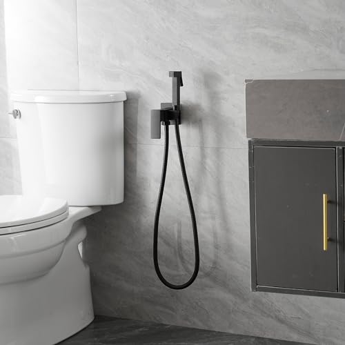 Homevacious Bidet Sprayer for Toilet Adjustable Water Pressure Square Brass | Bidet Attachment Set for Feminine Pets and Baby Diaper Washing Matte Black - color: Matte Black