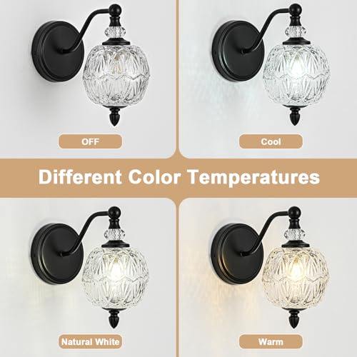 1 Piece Matte Black Wall Sconce, 1-Light Mid Century Farmhouse Style Wall Sconce with Globe Glass Shade, Retro Light for Bathroom, Bedroom, Living Room, Powder Room - color: Black, size: 1 Light