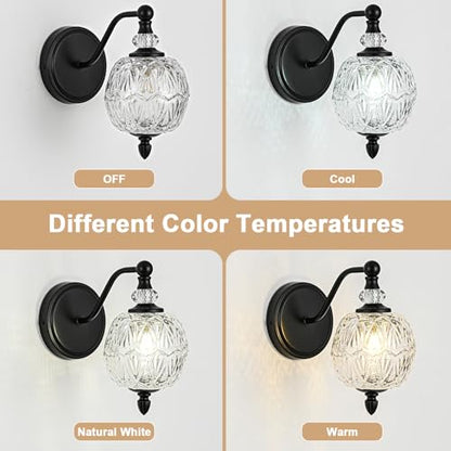 1 Piece Matte Black Wall Sconce, 1-Light Mid Century Farmhouse Style Wall Sconce with Globe Glass Shade, Retro Light for Bathroom, Bedroom, Living Room, Powder Room - color: Black, size: 1 Light