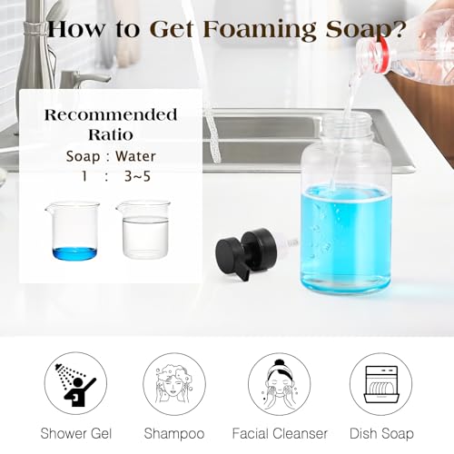 Luxspire Glass Foaming Soap Dispenser 15oz Hand Soap Bottle, Clear, 2 Pack | Anti-drip pump, wide mouth easy refill, non-slip silicone base, 7 waterproof labels, bathroom and kitchen sink use - color: Clear