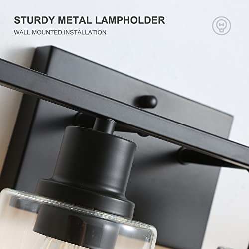 Bathroom Vanity Light Fixtures, 4-Light Matte Black Bathroom Lights, Wall Sconces with Clear Glass Shade for Hallway Farmhouse Bedroom Living Room - color: Black 4-Light