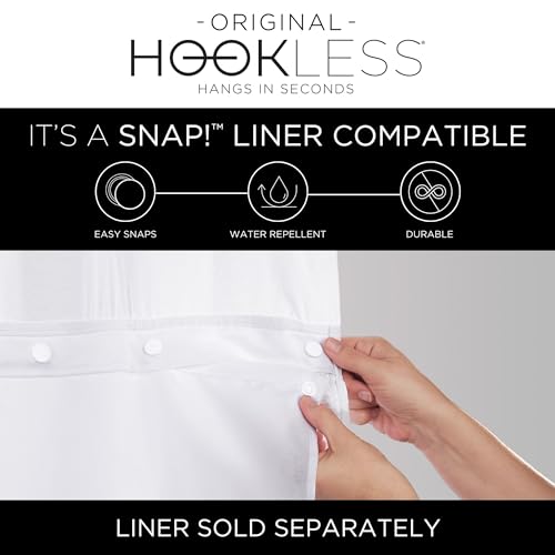 Hookless It’s A Snap! Waffle Stripe Shower Curtain, 2-in-1 Shower Curtain Includes Fabric Shower Curtain with Sheer Top Window and Flex-On Rings, Liner Compatible, 71” x 74”, Light Grey - color: Light Grey Stripe, size: 71"W x 74"L (Pack of 1), style: Wit