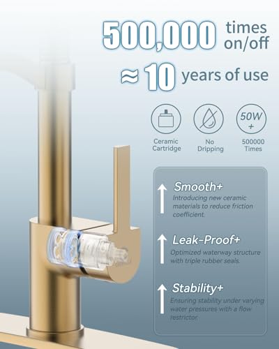 LED Kitchen Faucet with Soap Dispenser, Gold Kitchen Faucet, Faucet for Kitchen Sink, Single Handle Stainless Steel Camper Farmhouse RV Sink Faucets with Pull Down Sprayer - color: C-Brushed Gold, style: Contemporary