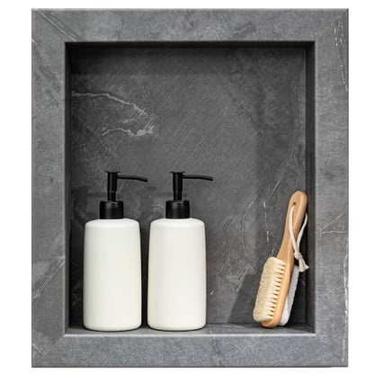 Palisade 17.5 in x 15.5 in Vinyl Shower Niche Cracked Slate/Urban Quarry | Waterproof Shower Insert - color: Cracked Slate/Urban Quarry
