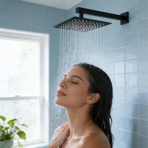 Midanya Square Rain Shower Head,High Pressure,Matte Black 6 Inch | 360°Swivel,Ceiling or Wall Mount,Waterfall Full Body Coverage,Bathroom Remodel,Stainless Steel Large Rainfall Shower Head - color: Black, size: 6 Inch