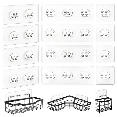14 Pack Shower Caddy Adhesive Replacement, Strong Adhesive Hooks for Shower Caddy, Shower Shelf Adhesive No Drilling, for Bathroom Storage Shelves and Kitchen Racks & Soap Holder - color: Transparent-14 Pack