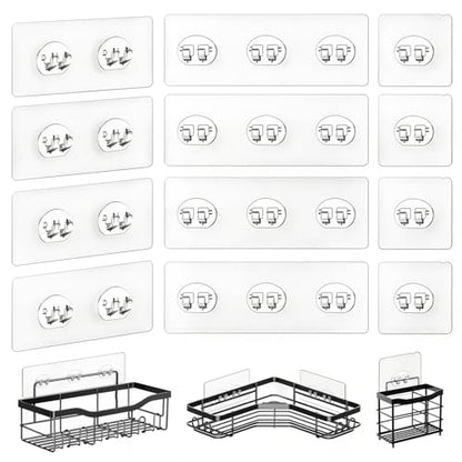 14 Pack Shower Caddy Adhesive Replacement, Strong Adhesive Hooks for Shower Caddy, Shower Shelf Adhesive No Drilling, for Bathroom Storage Shelves and Kitchen Racks & Soap Holder - color: Transparent-14 Pack