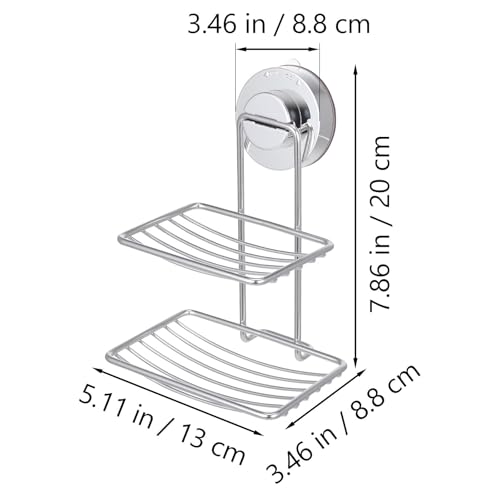 WOONEKY Double Layer Stainless Steel Soap Holder Stylish and Rustproof with Strong Suction Cup and Drainage Holes Soap Dish for Bathroom and Kitchen Wall Mount