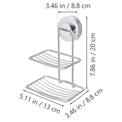WOONEKY Double Layer Stainless Steel Soap Holder Stylish and Rustproof with Strong Suction Cup and Drainage Holes Soap Dish for Bathroom and Kitchen Wall Mount