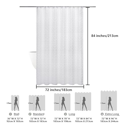 White Boho Shower Curtains 72x84 Inches, Modern Plaid Stripes Cloth Shower Curtain for Bathroom, Chic Tufted Textured Jacquard Shower Curtains, Farmhouse Fabric Shower Curtains - color: White, size: 72"W x 84"L (Pack of 1)