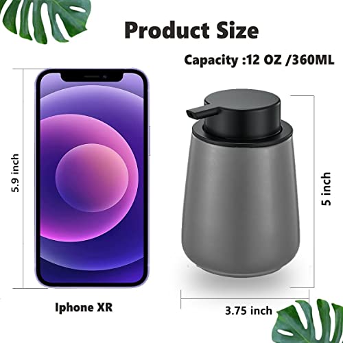 12Oz Hand Soap Dispenser - 2 Pack Ceramic Foam Soap Dispenser Set | Foaming Dispenser with Easy-to-Press Pump, Reusable and Refillable Mordern Dish Soap Dispenser for Bathroom & Kitchen, Grey - color: Grey Foaming Dispenser