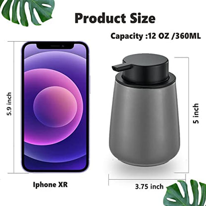 12Oz Hand Soap Dispenser - 2 Pack Ceramic Foam Soap Dispenser Set | Foaming Dispenser with Easy-to-Press Pump, Reusable and Refillable Mordern Dish Soap Dispenser for Bathroom & Kitchen, Grey - color: Grey Foaming Dispenser