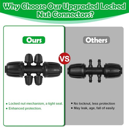 1/2 Inch To 1/4 Drip Irrigation Fittings - 8 Pack Drip Line Irrigation 1/2'' to 1/4'' Barbed Tee Adapter Anti-Drop Lock Nut Barbed Reducer 6 Way Connectors for Drip Irrigation System - size: 1/2" 6 Way Tee