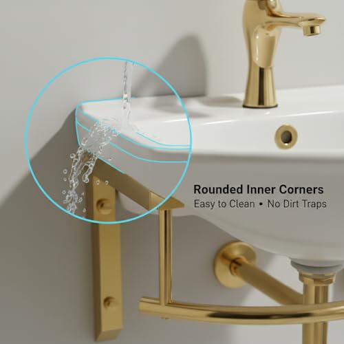 Renovators Supply Ridge 17 3/4 in. Wall Mount Bathroom Sink Combo Brass PVD | Grade A Vitreous China, Solid Brass Faucet, Pop Up Drain, Stainless Steel Towel Bar, Overflow - color: Brass