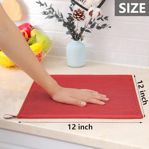 Homaxy 100% Cotton Waffle Weave Kitchen Dish Cloths, 9-Pack, Brick Red | Ultra Soft Absorbent Dish Towels, Quick Drying Dish Rags with Hanging Loop, 12 x 12 Inches - color: Brick Red, size: 12 x 12 - 9 Pack