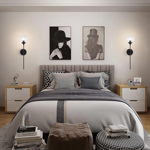 KCO Lighting Matte Black Industrial Wall Sconces Set of Two 1-Light Mid Century Bathroom Wall Mounted Light Sconce Modern Clear Bubble Glass Globe Wall Sconce Lamp Set of 2 - color: Black+Clear