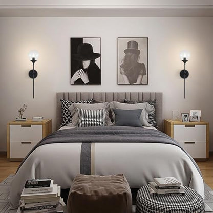 KCO Lighting Matte Black Industrial Wall Sconces Set of Two 1-Light Mid Century Bathroom Wall Mounted Light Sconce Modern Clear Bubble Glass Globe Wall Sconce Lamp Set of 2 - color: Black+Clear