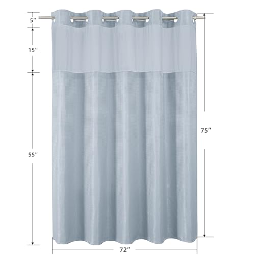 Colorful Star No Hook Shower Curtain with Snap in Fabric Liner, Waffle Weave Heavy Duty Thick Shower Curtains with Mesh Top Window, Hotel Style Waterproof Bathroom Curtain Set, 72 x 75 Inch, Fog Blue - color: Fog Blue, size: 72"W x 75"L (Pack of 1)