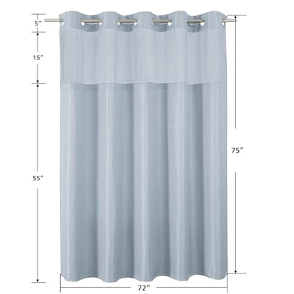 Colorful Star No Hook Shower Curtain with Snap in Fabric Liner, Waffle Weave Heavy Duty Thick Shower Curtains with Mesh Top Window, Hotel Style Waterproof Bathroom Curtain Set, 72 x 75 Inch, Fog Blue - color: Fog Blue, size: 72"W x 75"L (Pack of 1)