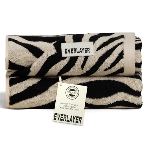 Everlayer Luxury XL Hand Towels, 2 Pack, 20 x 39 Inch, Made in Portugal | 500 GSM, 100% Combed Cotton, Utra-Soft & Plush, Reversible Design, Oeko-Tex Certified, Oversized, Incl 2 Pieces,Black Allover - color: Black Allover, size: Hand Towel, style: 2 Pcs