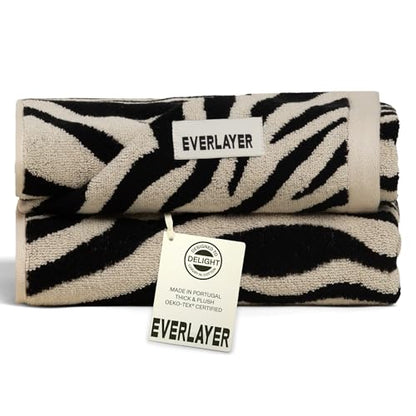 Everlayer Luxury XL Hand Towels, 2 Pack, 20 x 39 Inch, Made in Portugal | 500 GSM, 100% Combed Cotton, Utra-Soft & Plush, Reversible Design, Oeko-Tex Certified, Oversized, Incl 2 Pieces,Black Allover - color: Black Allover, size: Hand Towel, style: 2 Pcs