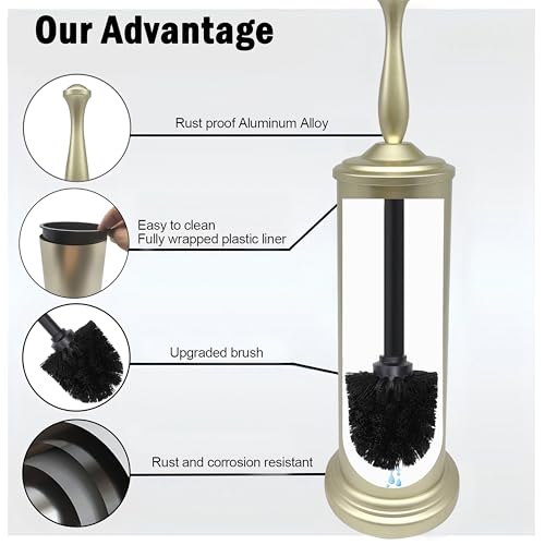 Satin Matte Soft Gold Toilet Bowl Brush with Holder, Durable Bathroom Cleaning Tool, Modern Design for Easy Toilet Maintenance, Bathroom Cleaner Brush for Efficient Cleaning and Hygiene - color: Gold 1