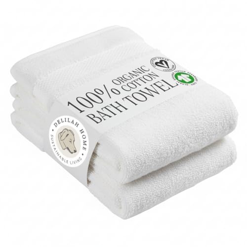 Delilah Home Turkish Cotton Bath Towels - Soft and Absorbent, 100% Organic, 700 GSM Thick Weave, Gentle for Sensitive Skin - 2 Pack Towel Set, 30x54 Inches - White - color: White, size: Twin Pack Towels