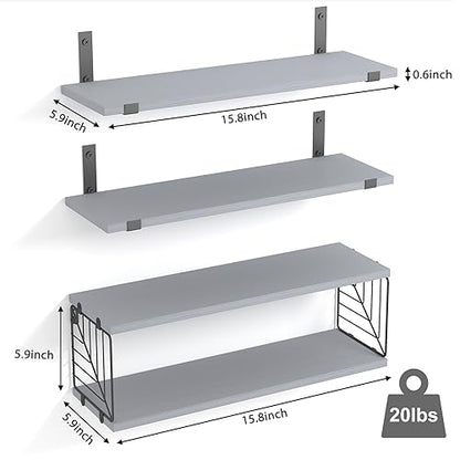 Fixwal 3+1 Tier Bathroom Floating Shelves Over Toilet, Gray | Gray Wood Shelf Set with Toilet Paper Storage Basket, Natural Finish, 40Lb Weight Limit, Quick Mount, Versatile - color: Grey
