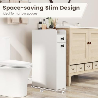 Giantex Slim Bathroom Storage Cabinet, Space-saving Toilet Side Cabinet with Slide-out Drawers on 3 Wheels, Freestanding Narrow Toilet Paper Holder for Living Room, Laundry Room, Compact Space (White) - color: White