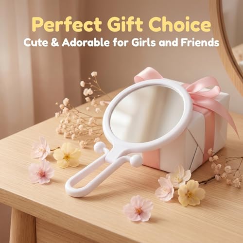 Magnifying Handheld Mirror Double Sided, Travel Makeup Hand Mirrors with 1X 2X Magnification, Small Hand/Desk Vanity Mirror (1Pc White) - color: 1pc White