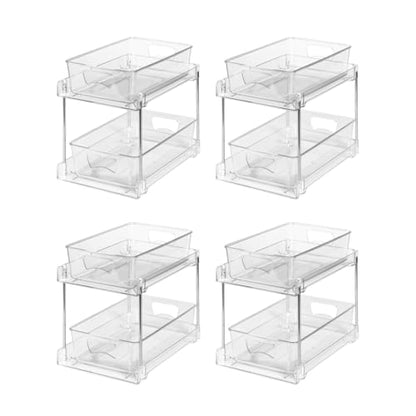 4 Pack Clear Bathroom Organizers and Storage, 2 Tier Pull Out Under Sink Cabinet Organizer Plastic Drawer Organization and Storage for Bathroom and Kitchen - size: 4 PACK